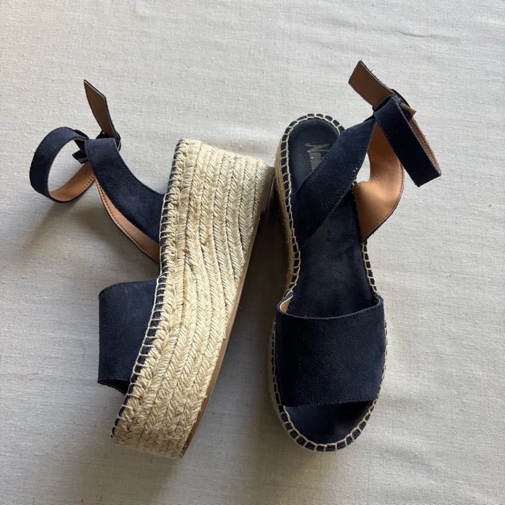 Neiman Marcus Blue Suede Espadrille Wedge Sandals Women’s 40 - Picture 4 of 11